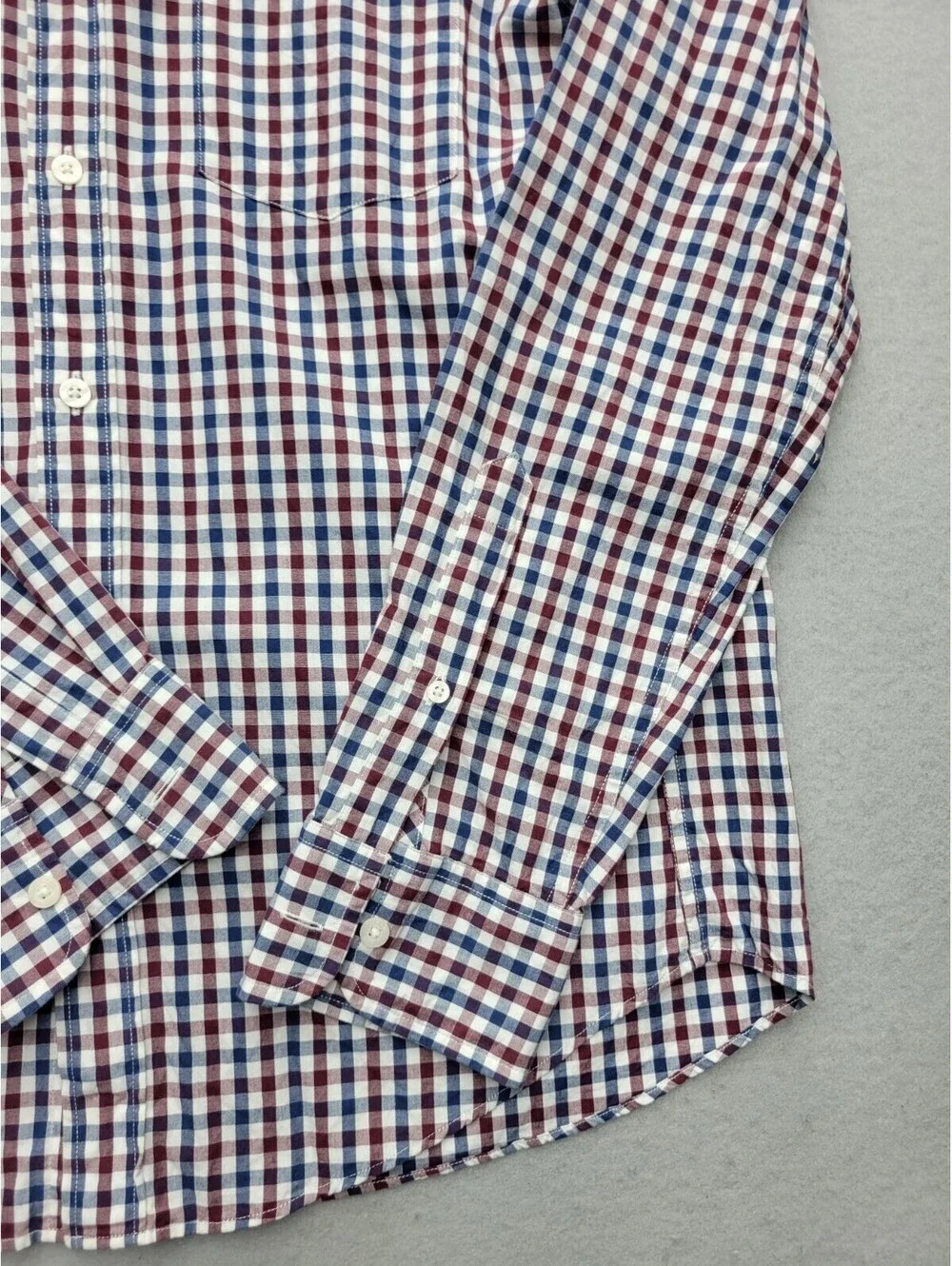 J Crew Men Button-Up Medium Red Blue Slim Checked 100% Cotton Mauritius Work